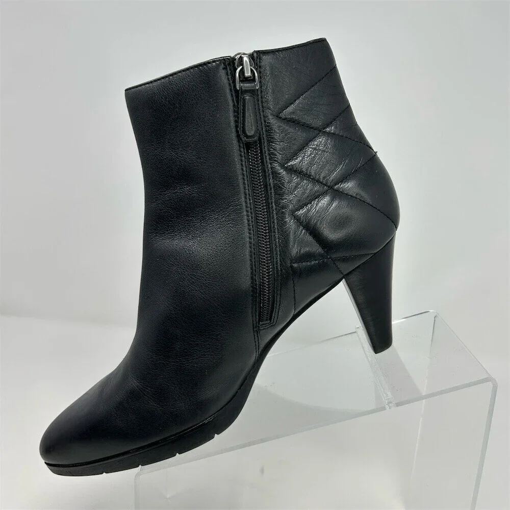 ECCO Womens Black Ankle Booties Quilted Zip Stiletto Heel Almond Toe Size 41